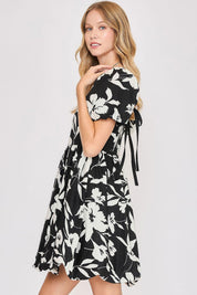 Umgee Full Size Two Tone Floral Print Babydoll Dress Plus Size | Babydoll Dresses Daverri Fashions