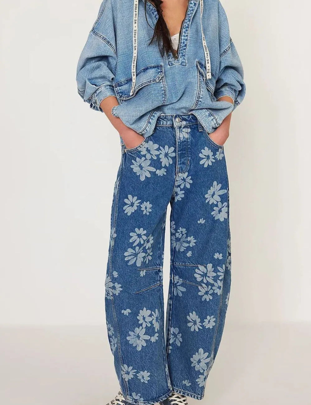 Flower Print Wide Leg Jeans | Jeans Daverri Fashions