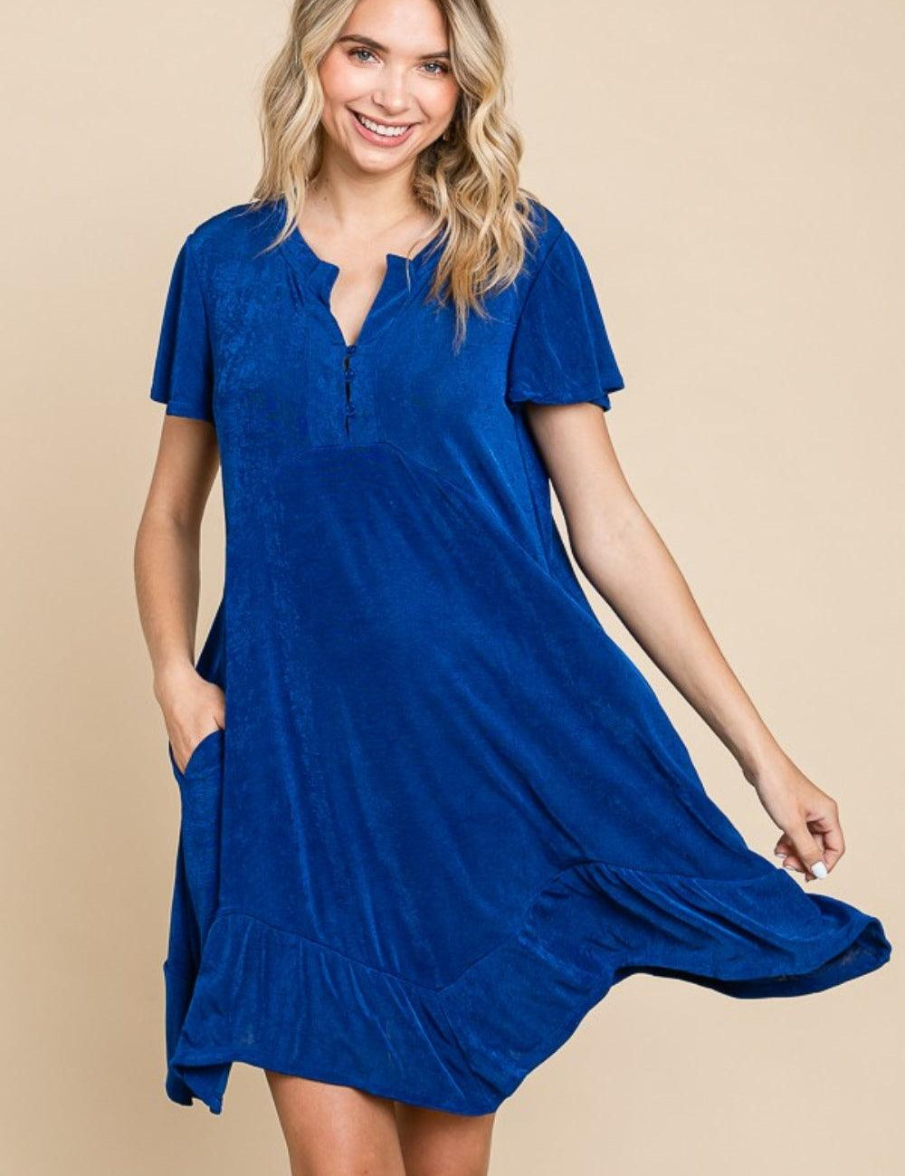 Royal Culture Code Full Size Short Sleeve Ruffled Asymmetric Hem Dress | Mini Dresses Daverri Fashions