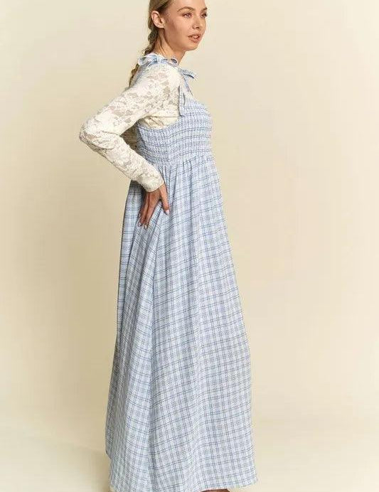 Davi & Dani Plaid Smocking Sleeveless Maxi Dress | Maxi Dresses Daverri Fashions