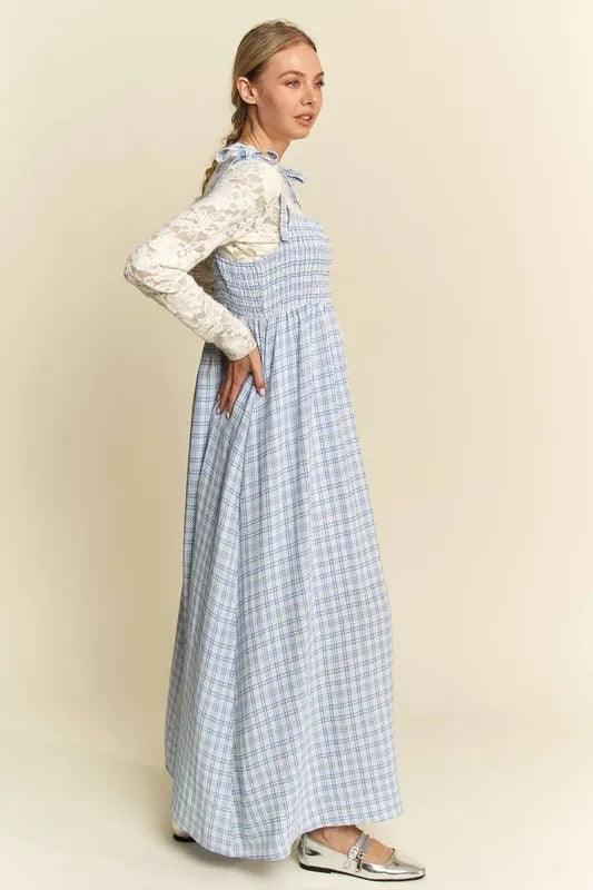 Davi & Dani Plaid Smocking Sleeveless Maxi Dress | Maxi Dresses Daverri Fashions