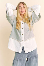 Davi & Dani Faux Layered French Terry Contrast Top | Tops Daverri Fashions