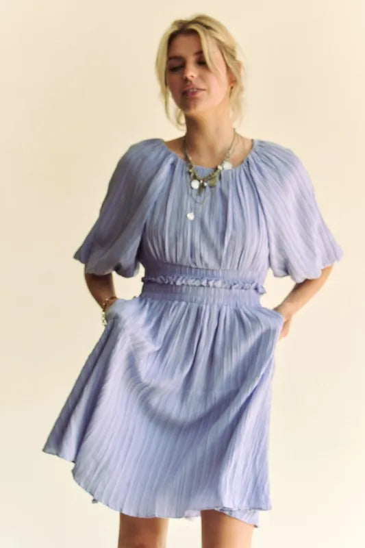 Davi & Dani Back Button Puff Sleeve Mini Dress | Mini Dresses Daverri Fashions