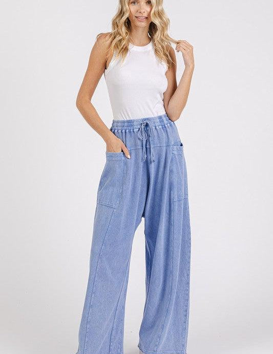 Mittoshop Mineral Wash Elastic Waist Baarrel Leg Baggy Pants | Pants Daverri Fashions