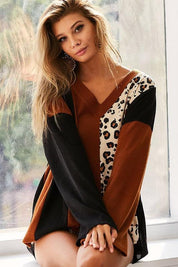 BiBi Brushed Thermal Color Block Top With Leopard | Tops Daverri Fashions