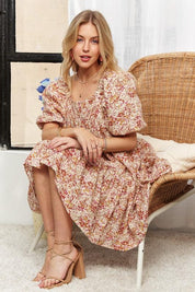 ADORA Floral Square Neck Puff Sleeve Dress | Daverri Fashions