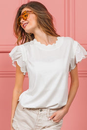 BiBi Scallop Edged Lace Trim Top | Tops Daverri Fashions