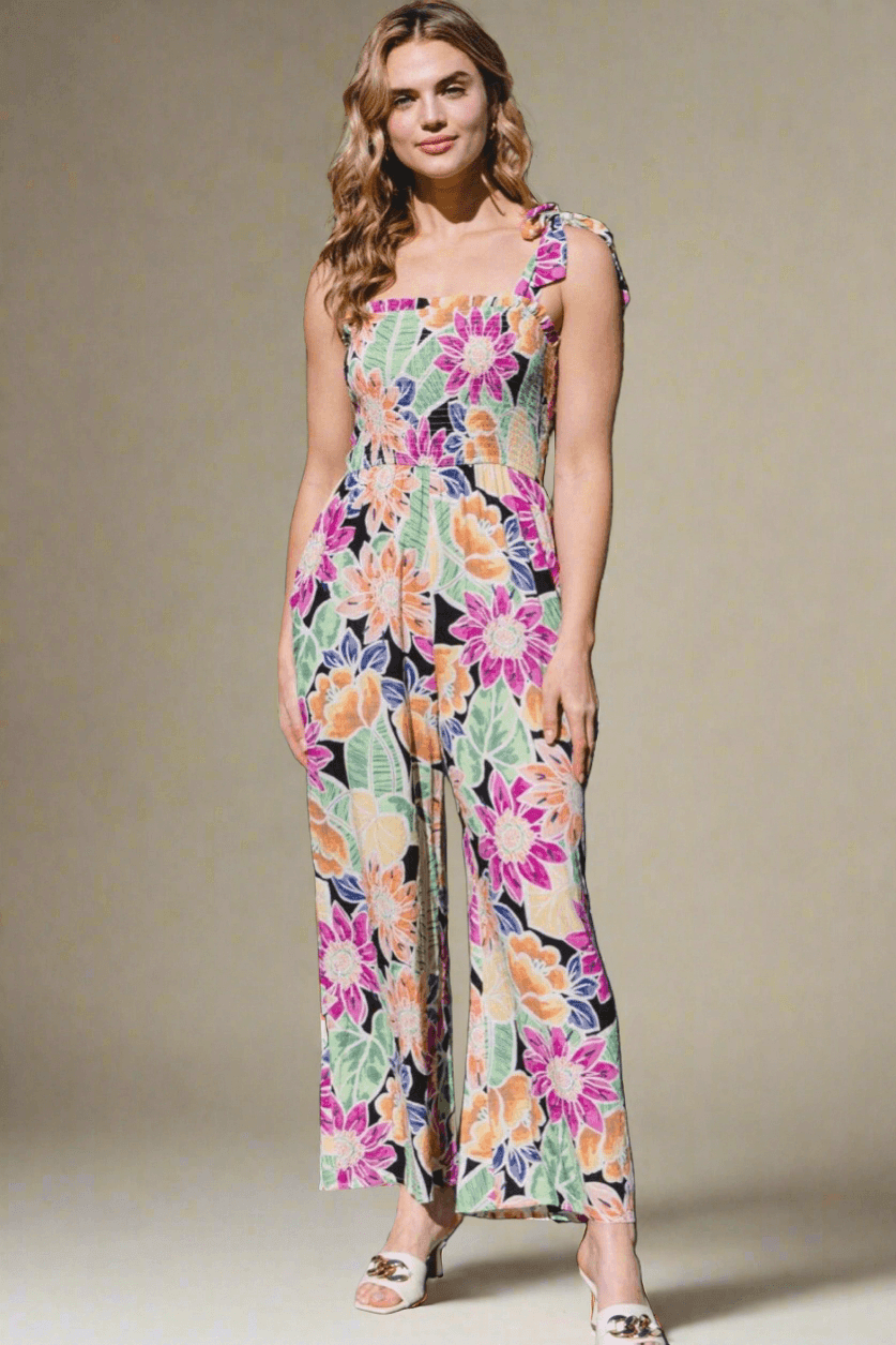 ODDI Full Size Floral Sleeveless Wide Leg Jumpsuit | Jumpsuits Daverri Fashions