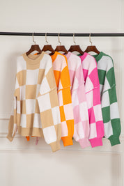 Checkered Bishop Sleeve Sweater | Sweaters Daverri Fashions