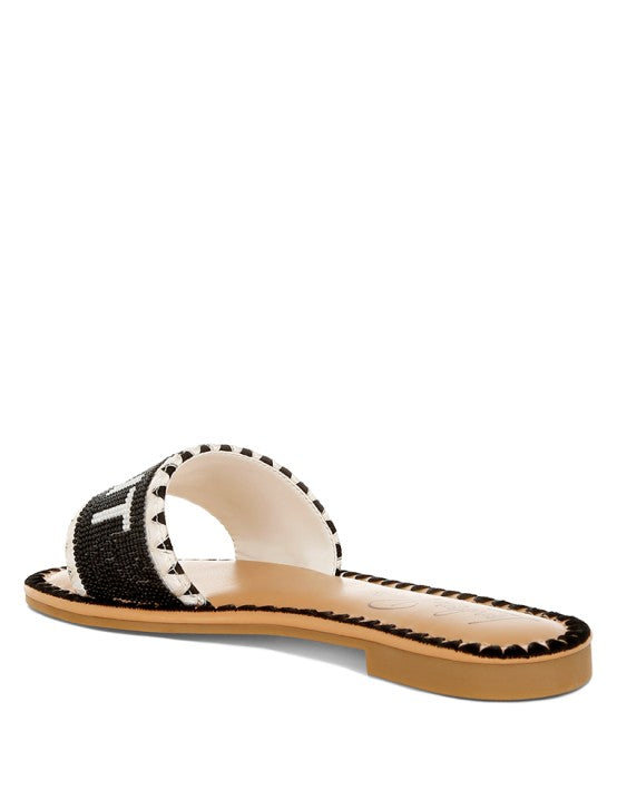 Luxe Getaway Beaded Saint Tropez Flat Slip Ons | Slides Daverri Fashions