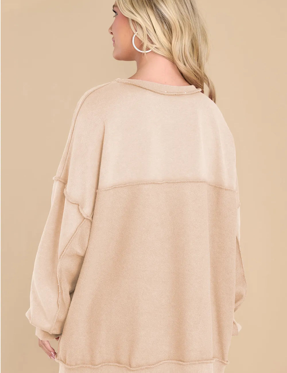 Exposed Seam Long Sleeve Sweatshirt | Sweatshirts Daverri Fashions