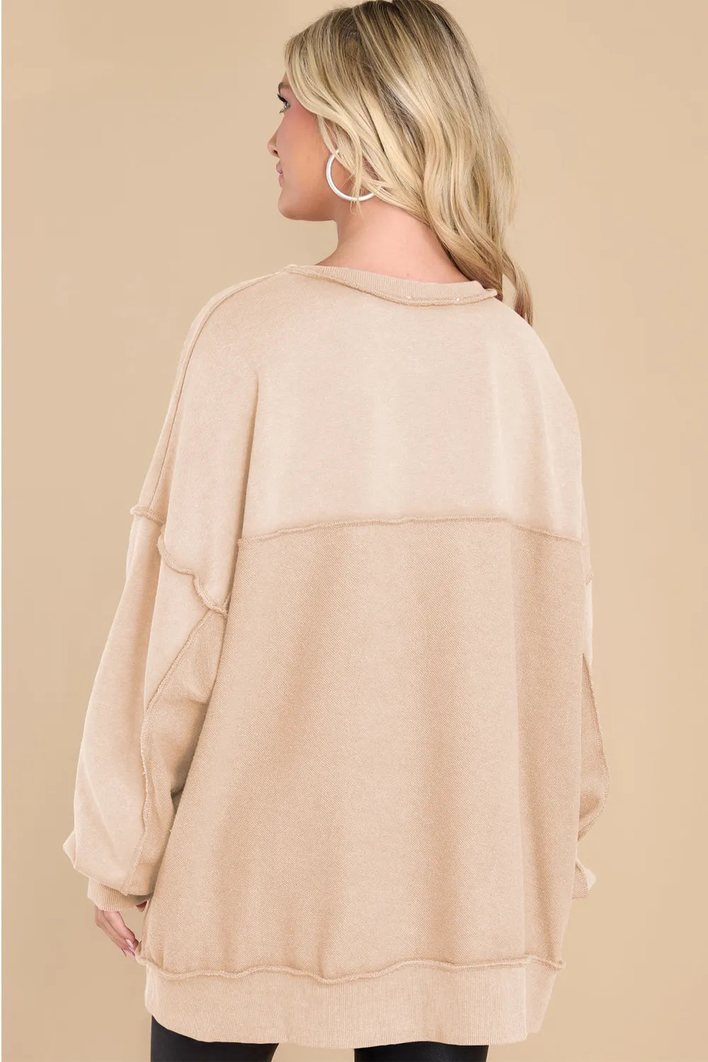 Exposed Seam Long Sleeve Sweatshirt | Sweatshirts Daverri Fashions