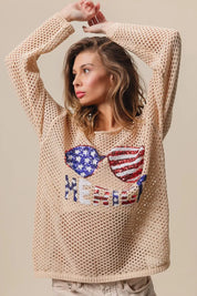 BiBi Sequin American Flag Sunglasses Knit Top | Tops Daverri Fashions