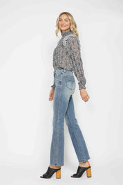 Judy Blue Full Size Tummy Control Back Embroidered Pocketed Bootcut Jeans Plus Size | Daverri Fashions