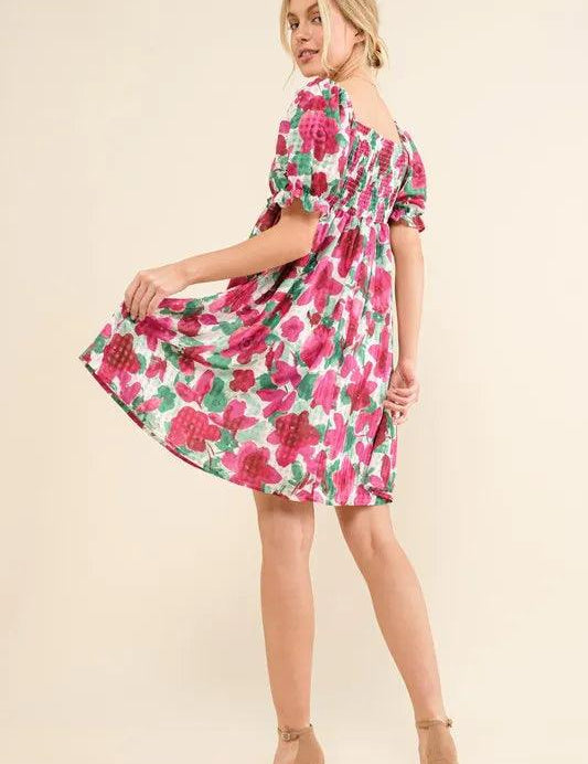 And The Why Smocked Floral Ruffle Short Sleeve Mini Dress | Mini Dresses Daverri Fashions