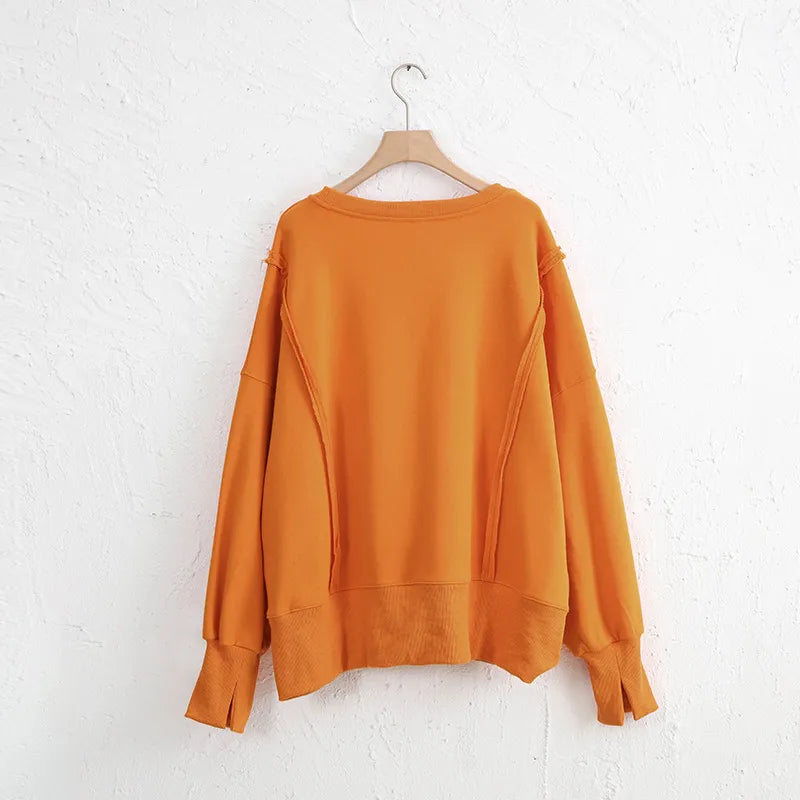 Exposed Seam High-Low Long Sleeve Sweatshirt | Daverri Fashions