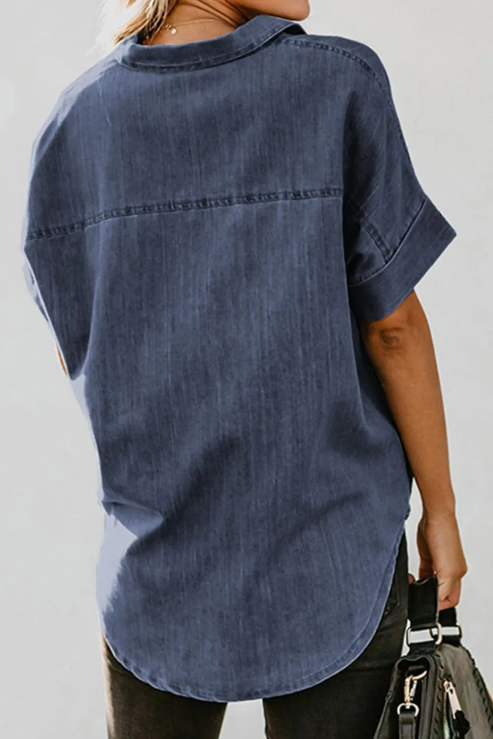 Pocketed Button Up Short Sleeve Denim Shirt | Shirts Daverri Fashions