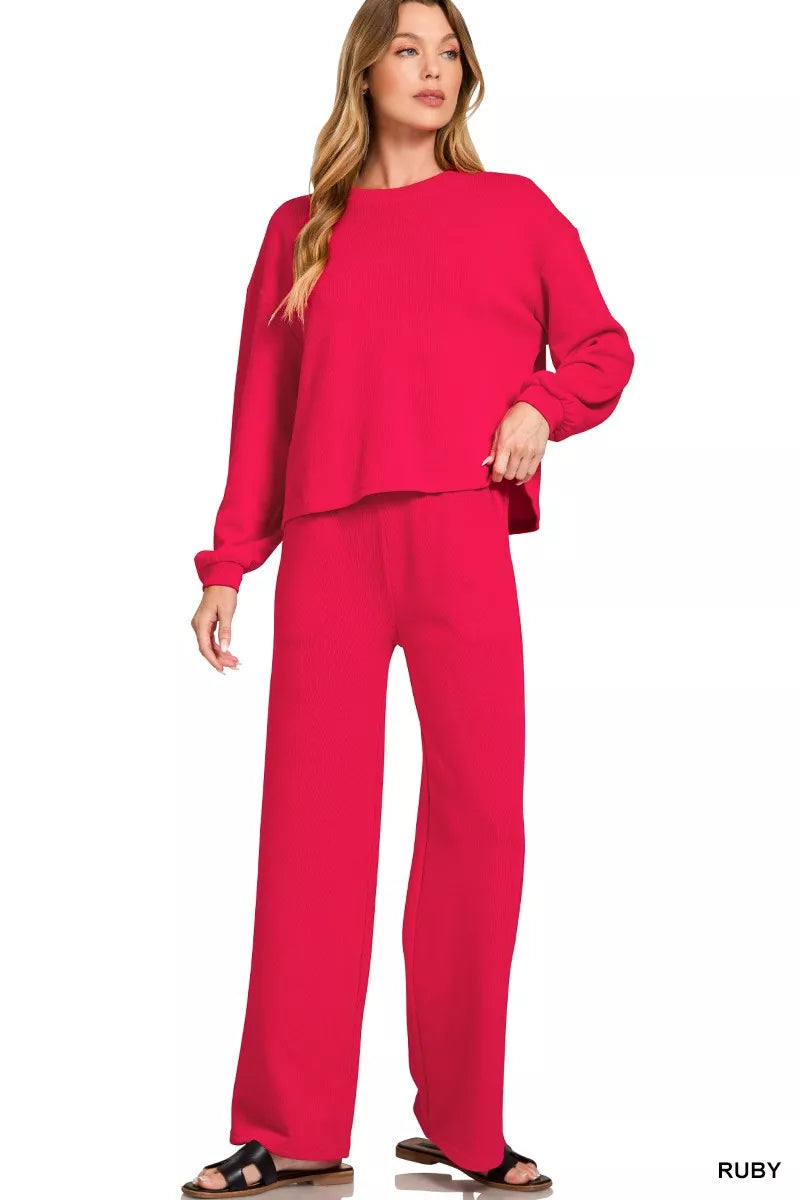 RUBY Zenana French Rib Pullover and Pants Set | Daverri Fashions