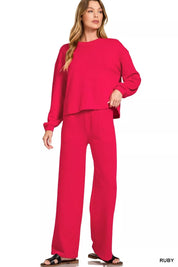 RUBY Zenana French Rib Pullover and Pants Set | Daverri Fashions