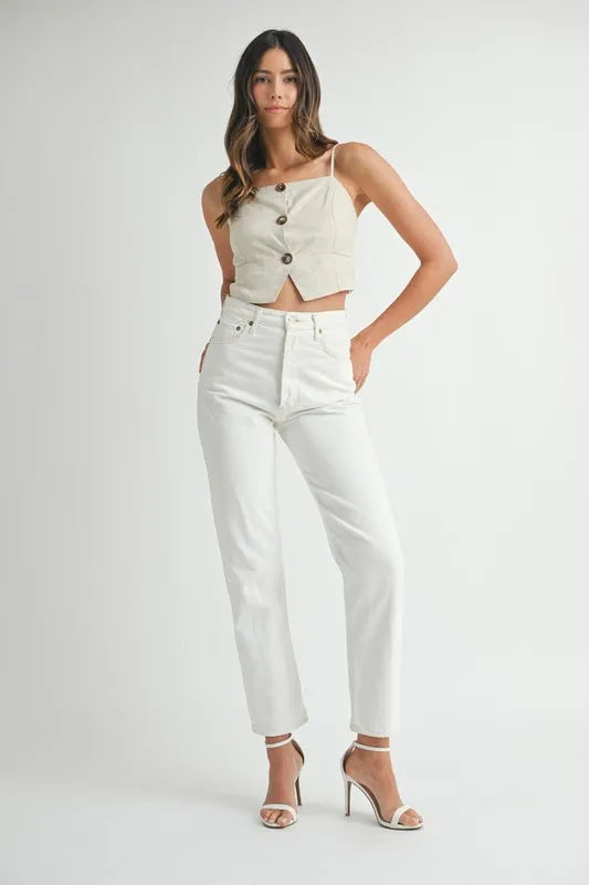 MABLE Linen Mix Button Down Tank Top | Tank Tops Daverri Fashions