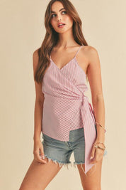Aemi + Co Side Knotted Surplice Striped Cami | Cami Tops Daverri Fashions