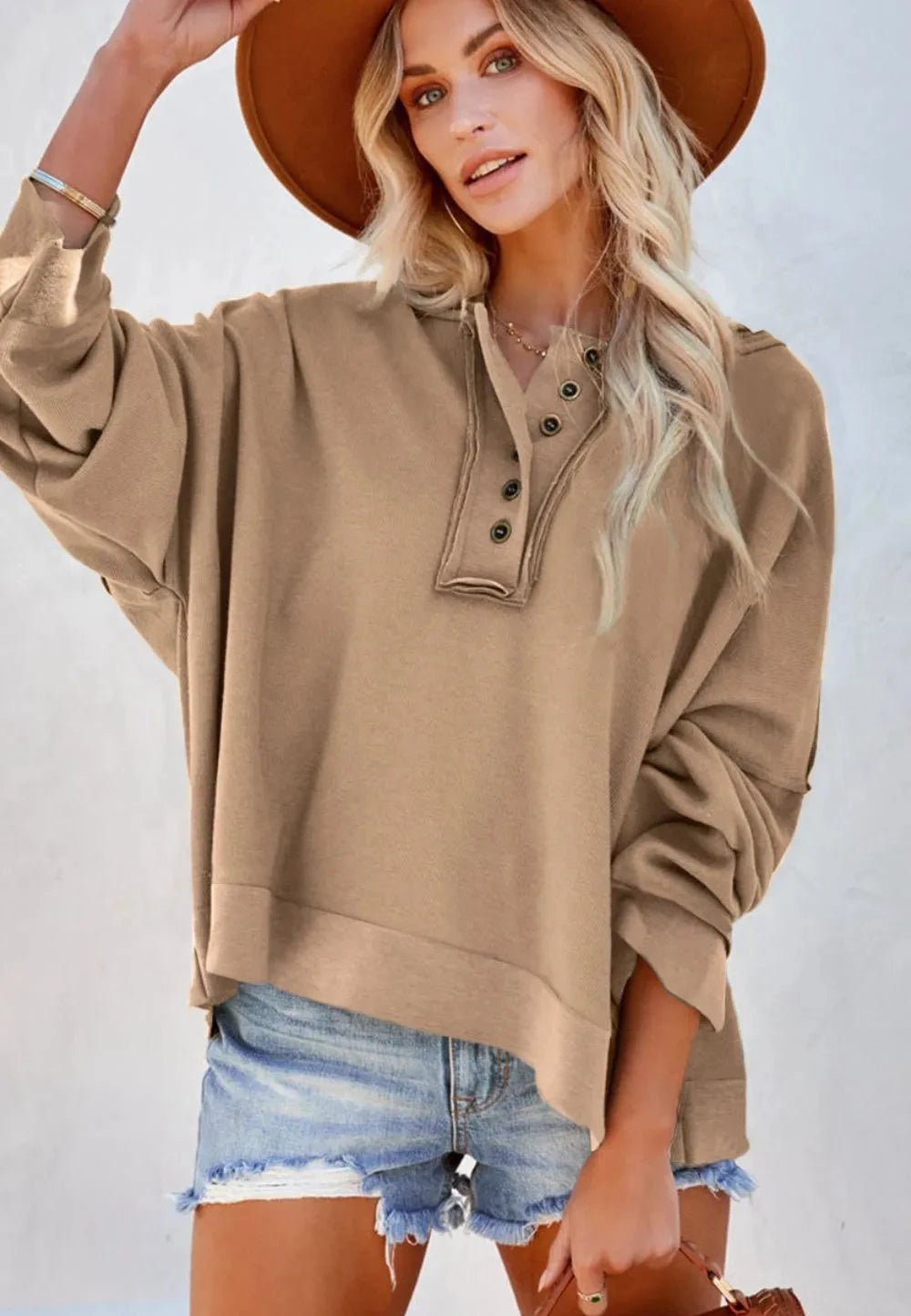 Exposed Seam Long Sleeve Hoodie | Hoodies Daverri Fashions