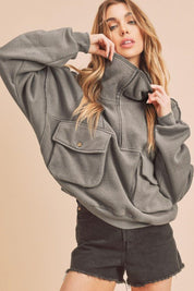 Aemi + Co Exposed Seam Half Zip Sweatshirt with Pockets | Sweatshirts Daverri Fashions