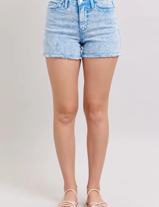 CYAN L Judy Blue Mid Rise Garment Dyed Denim Shorts | Shorts Daverri Fashions