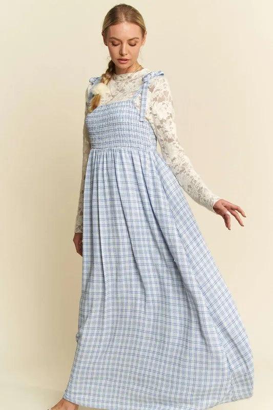 Davi & Dani Plaid Smocking Sleeveless Maxi Dress | Maxi Dresses Daverri Fashions