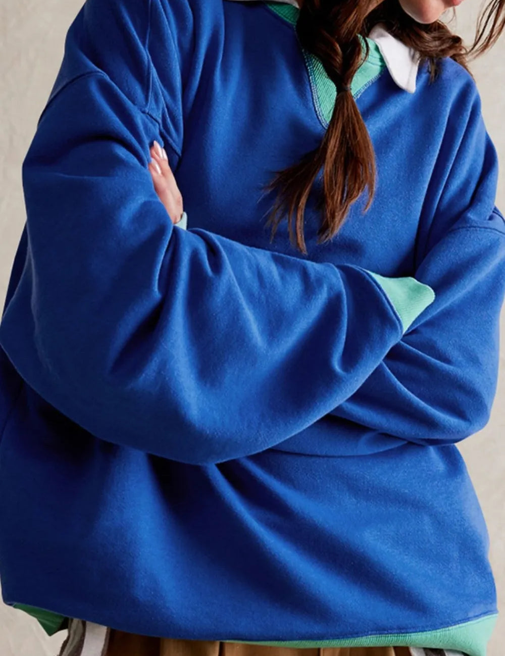 Royal Blue Contrast Dropped Shoulder Long Sleeve Sweatshirt | Sweatshirts Daverri Fashions