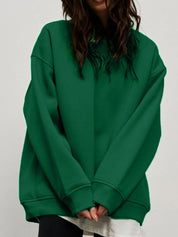 Dark Green Round Neck Dropped Shoulder Long Sleeve Sweatshirt | Sweatshirts Daverri Fashions