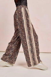 BiBi Leopard Printed Track Pants with Side Contrast Lace | Loungewear Bottoms Daverri Fashions