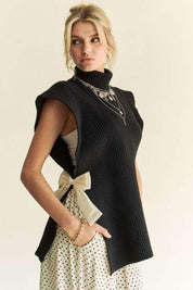 Davi & Dani Side Split Turtleneck Sleeveless Knit Sweater | Sweaters Daverri Fashions
