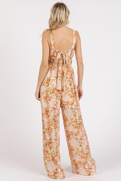 Mittoshop Flower Print Gathered Bust Sleeveless Jumpsuit | Jumpsuits Daverri Fashions
