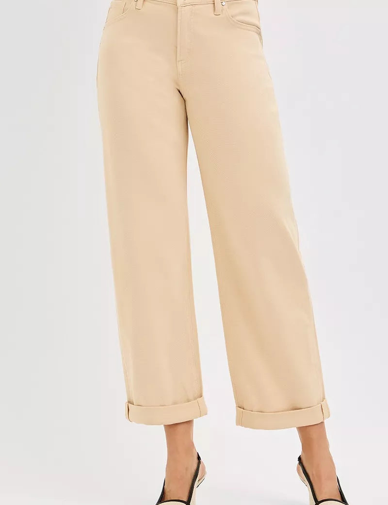 BUTTER MILK RISEN Tummy Control Mid Rise Ankle Barrel Relaxed Baggy Jeans | Jeans Daverri Fashions