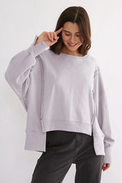 Exposed Seam High-Low Long Sleeve Sweatshirt | Daverri Fashions
