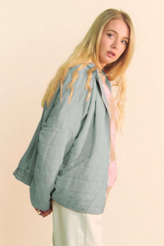 Davi & Dani Quilted Zip Up Dropped Shoulder Jacket | Jackets Daverri Fashions