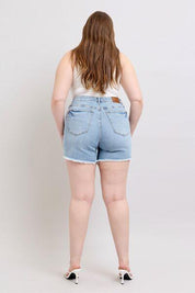 Judy Blue Tummy Control Raw Hem Denim Shorts | Denim Shorts Daverri Fashions