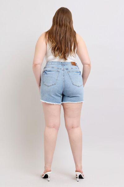 Judy Blue Tummy Control Raw Hem Denim Shorts | Denim Shorts Daverri Fashions