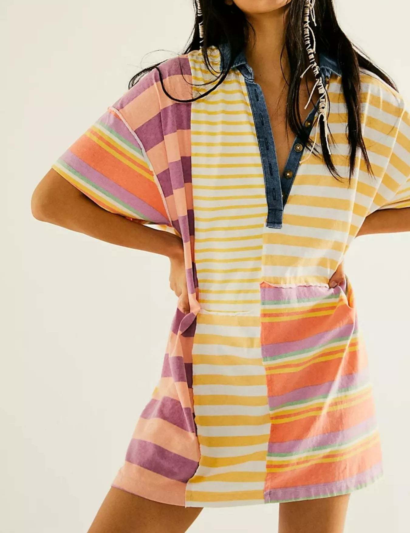 Orange Stripes Striped Oversized Half Button Shirt Dress | Mini Dresses Daverri Fashions