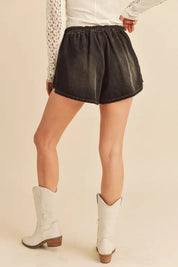 Aemi + Co Frayed Hem Elastic Waist Denim Shorts | Daverri Fashions