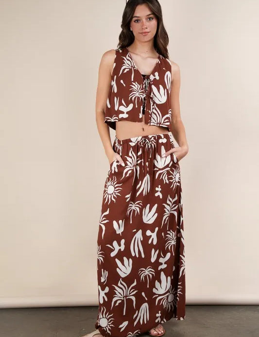 Chocolate VERY J Printed Resort Midi Skirt | Skirts Daverri Fashions