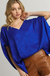 Royal Blue Umgee Full Size Satin Animal Print Jacquard Top | Tops Daverri Fashions