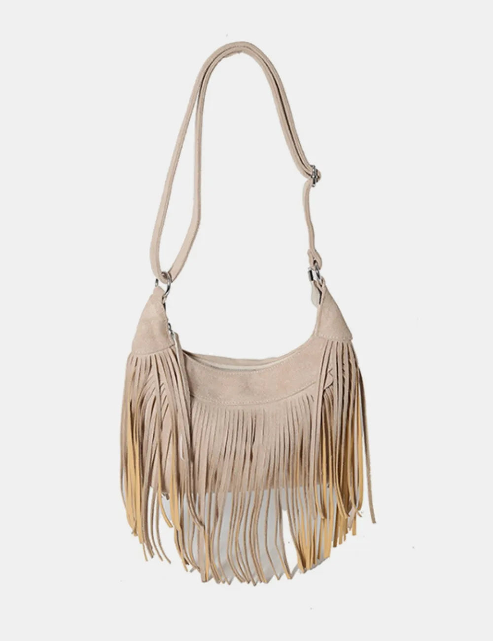 Khaki One Size Suede Fringe Adjustable Strap Shoulder Bag | Handbags Daverri Fashions