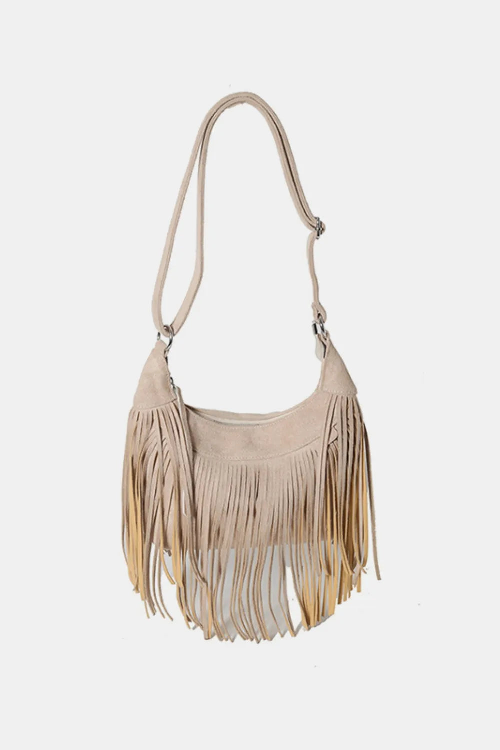 Khaki One Size Suede Fringe Adjustable Strap Shoulder Bag | Handbags Daverri Fashions