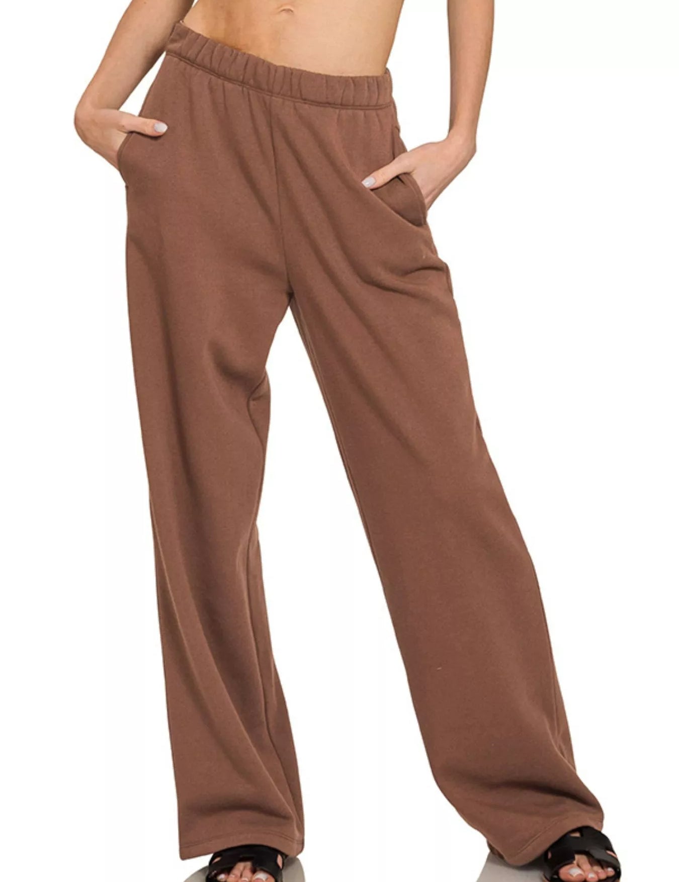 BROWN Zenana Fleece Sweatpant with Pockets | Daverri Fashions