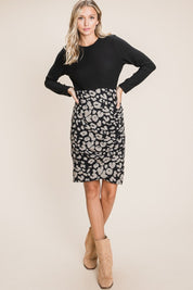 BOMBOM Leopard Color Block Knit Dress | Daverri Fashions