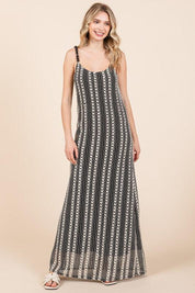 Black GeeGee Plus Size Striped Scoop Neck Beaded Strap Maxi Cami Dress | Cami Dresses Daverri Fashions