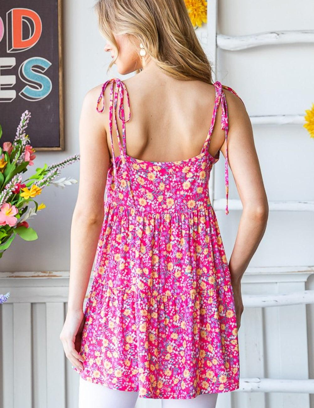 Heimish Full size Floral Tie Shoulder Tiered Cami | Daverri Fashions