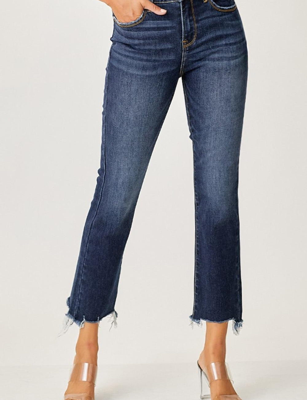 Dark 3XL Risen Full Size Frayed Hem Cropped Straight Jeans | Jeans Daverri Fashions